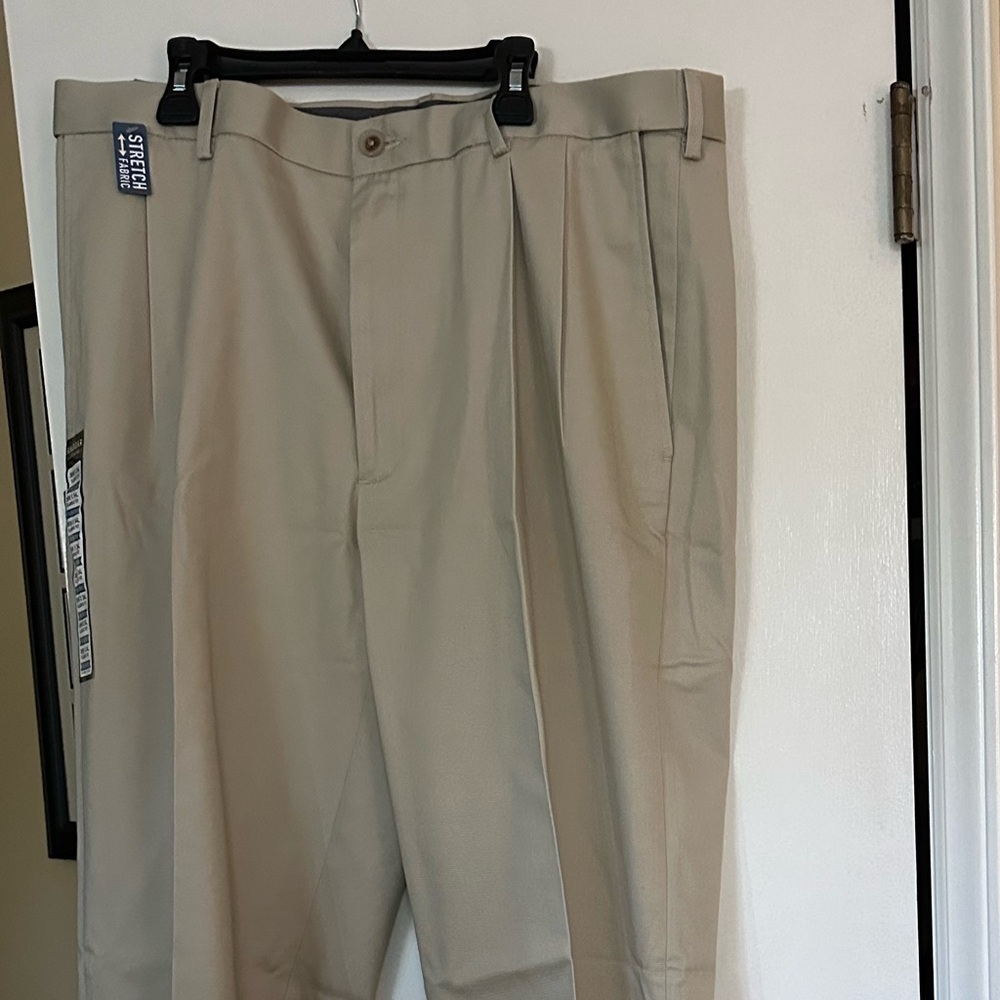 Tan Chino Pants with Flat Front and Tapered Cut